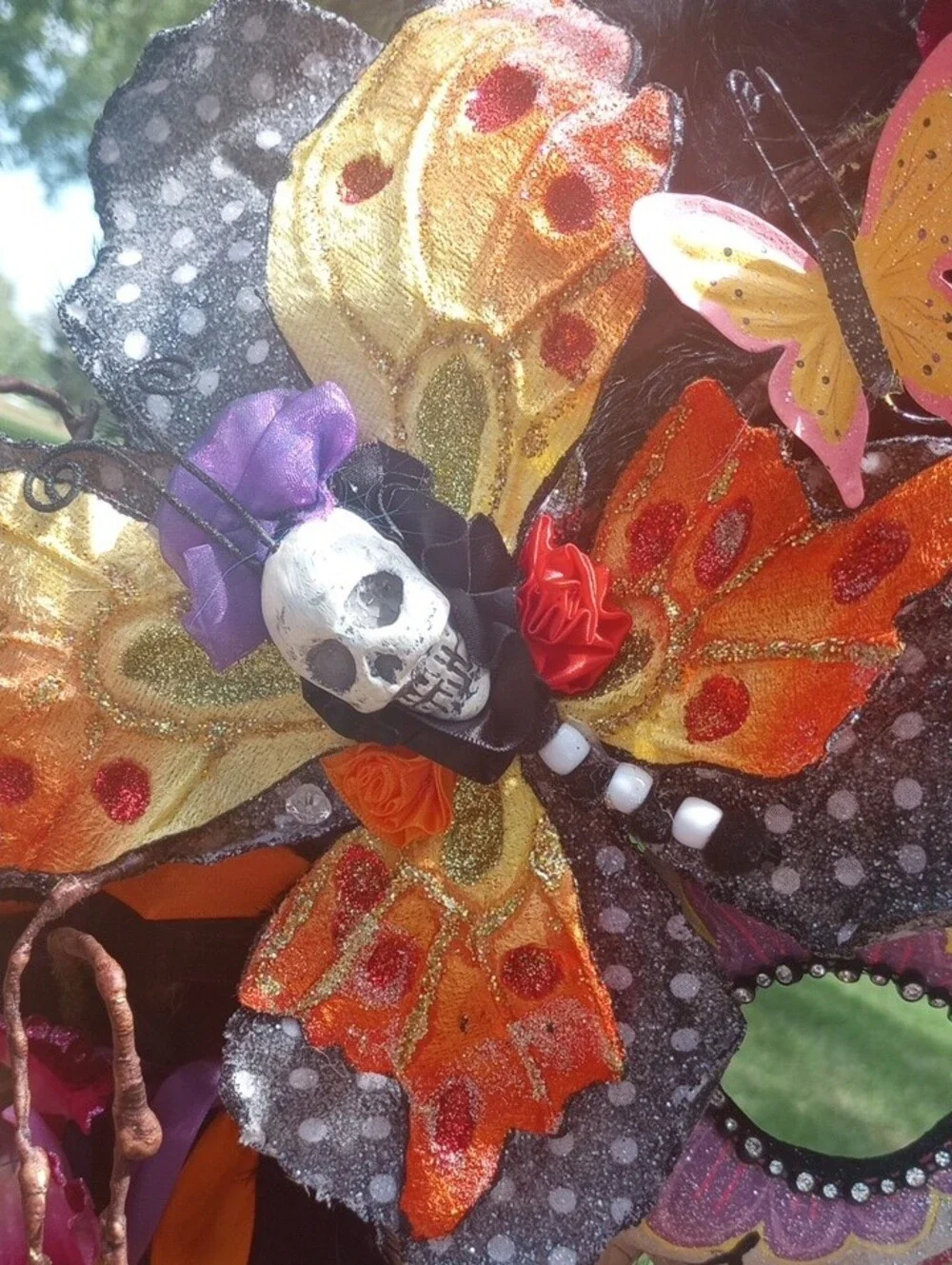 Colorful Skull Halloween Wreath with Skulls & Butterflies